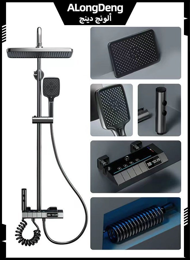 ALongDeng Upgraded Thermostatic Shower System with Digital Display Rainfall Shower Head and Handheld Spray Combo 4-Function Shower Faucet Set with Adjustable Height Gray - Image 1