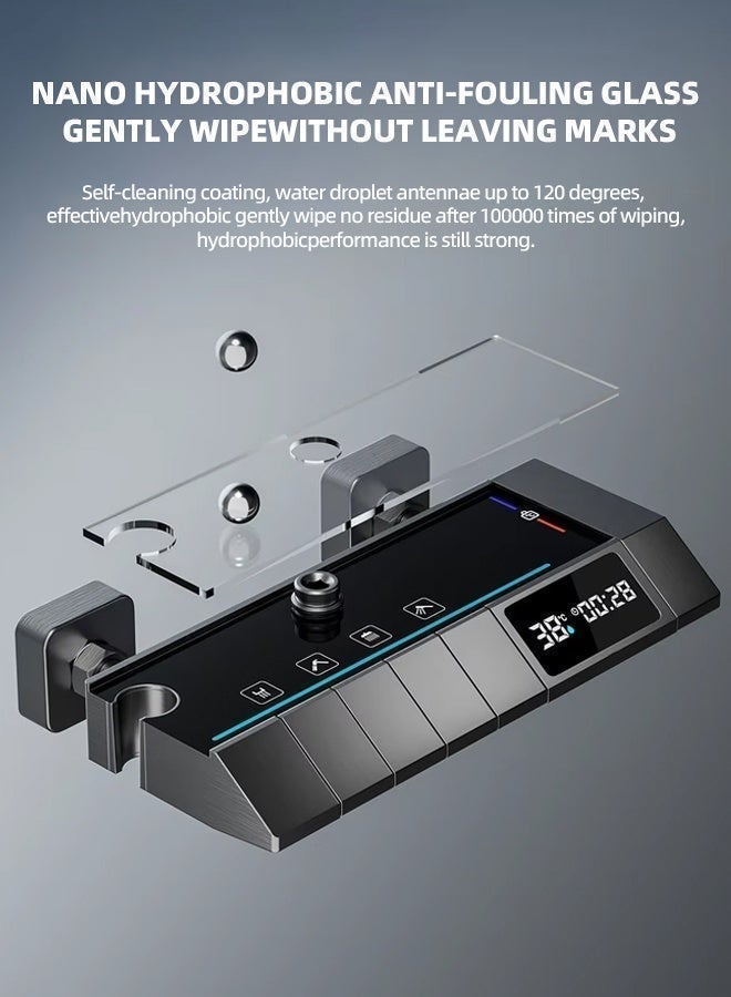 ALongDeng Upgraded Thermostatic Shower System with Digital Display Rainfall Shower Head and Handheld Spray Combo 4-Function Shower Faucet Set with Adjustable Height Gray - Image 3