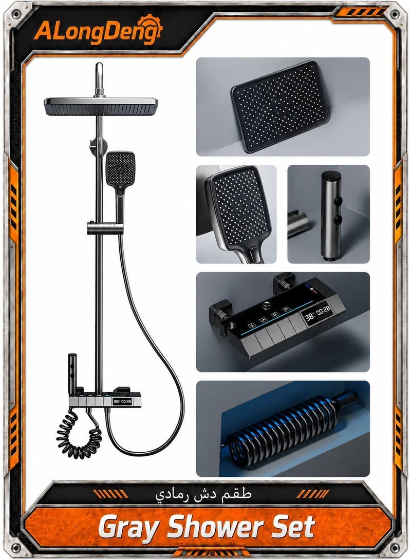 ALongDeng Upgraded Thermostatic Shower System with Digital Display Rainfall Shower Head and Handheld Spray Combo 4-Function Shower Faucet Set with Adjustable Height Gray - Image 1