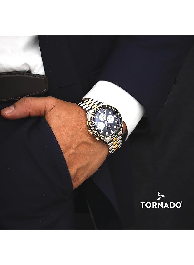 TORNADO Cosmic Chrono Men Miyota Js20 Movement Watch Chronograph Display And Polished Brushed Five Arched Links Stainless Steel Bracelet Strap T22103 Tbtb Titanium - Image 3