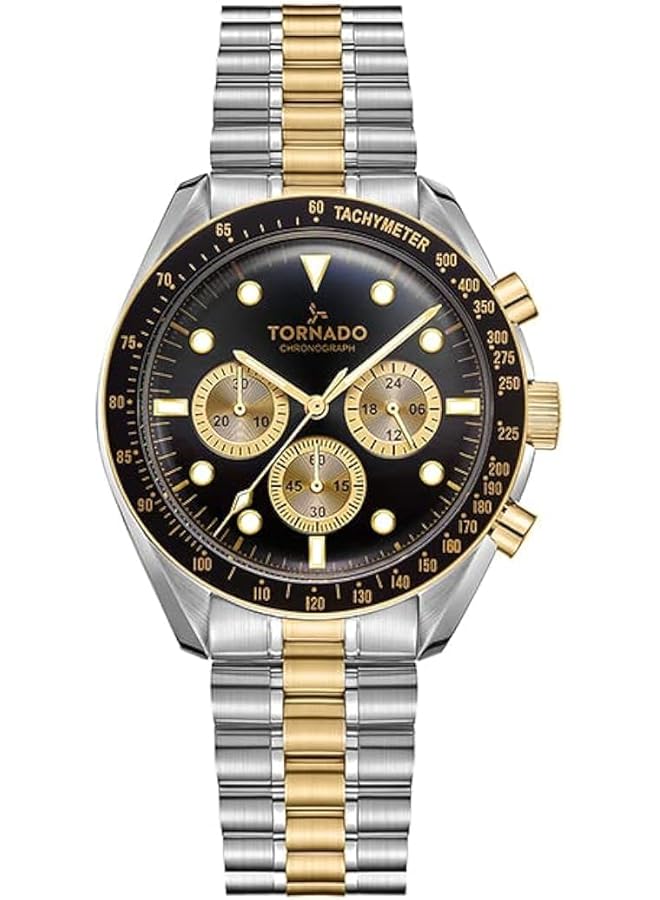 TORNADO Cosmic Chrono Men Miyota Js20 Movement Watch Chronograph Display And Polished Brushed Five Arched Links Stainless Steel Bracelet Strap T22103 Tbtb Titanium - Image 1