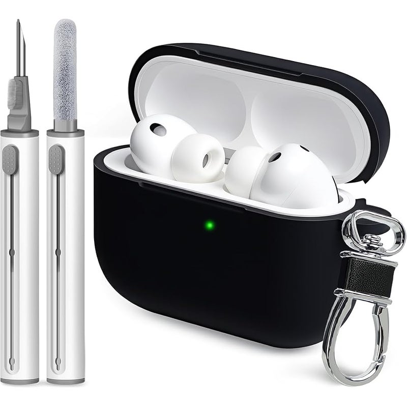 Woyinger for AirPods Pro 3 Case Cover with Cleaner Kit, Soft Silicone Cover for AirPods Pro 3rd Generation Comes with Keychain for Women Men,Suitable for 3rd Generation Case,Black Keychain C - Image 1