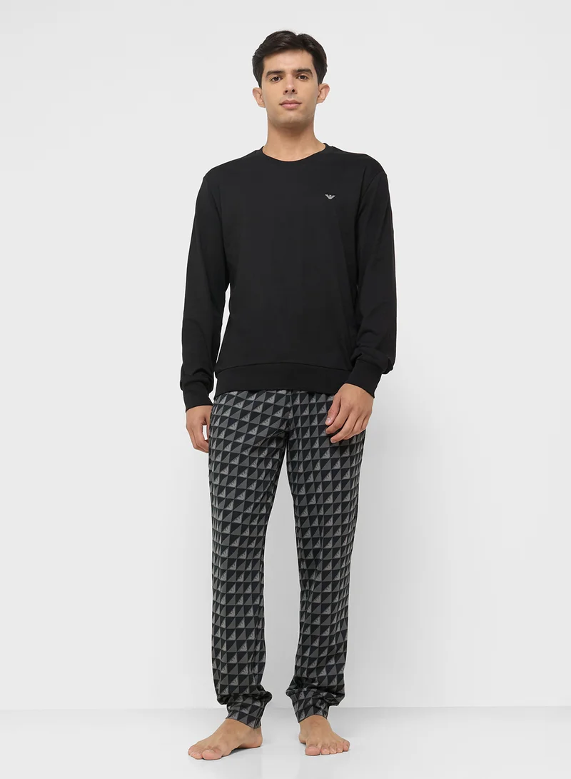 امبوريو ارماني Casual Crew Neck T-Shirt And Payjma Set