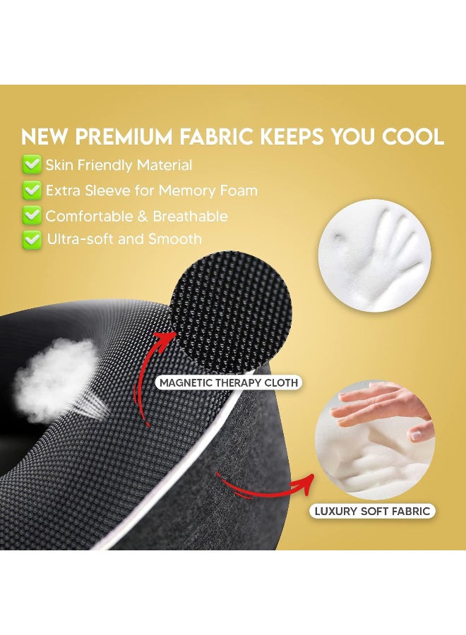 تومشو Neck Pillow Head, Chin, Neck 360° Support Pillow Adjustable 100% Pure Memory Foam Pillow for Airplanes, Car & Home, Ergonomic Design Full Neck Surround Bundle Eyecover & Earplugs (Black)  - Image 3