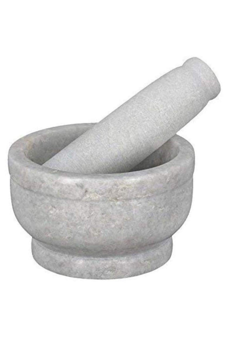 LMR3 Mamta Creations Marble Mortar and Pestle Sets Ayurvedic medicine crusher bowl ceramic porcelain masherKharalKhalbattaImam DastaOhkli MusalSpice Grinder for Home 4 Inches White with Dots - Image 1