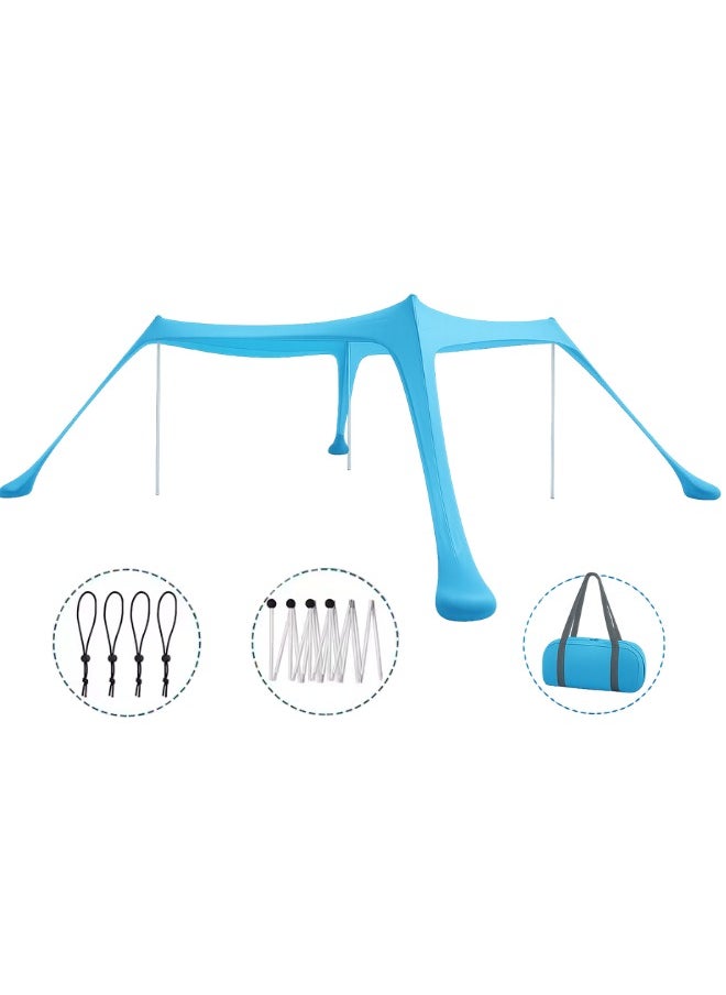 Outdoor.Market Pop-Up Beach Tent Canopy – UPF50+ Lycra Sun Shade, Windproof Outdoor Shelter with 4 Stability Poles, Sand Anchors & Carry Bag – Portable for Beach, Camping, Fishing, Backyard (Blue)  - Image 1