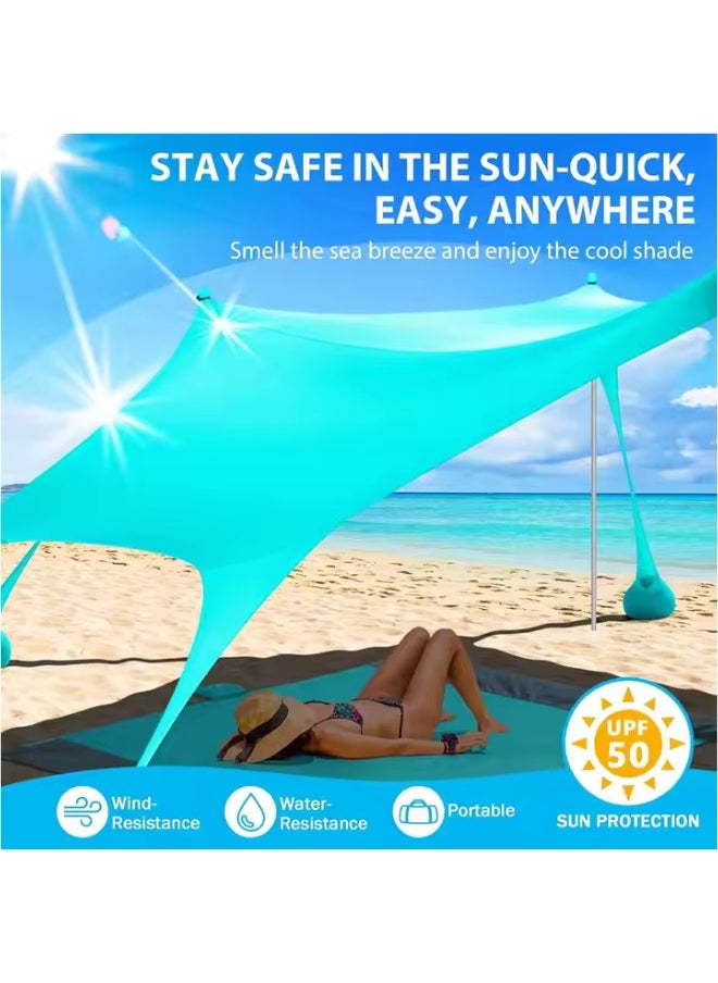 Outdoor.Market Pop-Up Beach Tent Canopy – UPF50+ Lycra Sun Shade, Windproof Outdoor Shelter with 4 Stability Poles, Sand Anchors & Carry Bag – Portable for Beach, Camping, Fishing, Backyard (Blue)  - Image 2