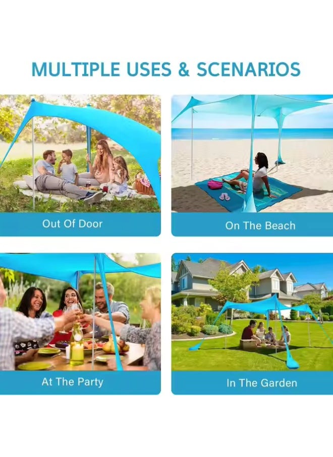 Outdoor.Market Pop-Up Beach Tent Canopy – UPF50+ Lycra Sun Shade, Windproof Outdoor Shelter with 4 Stability Poles, Sand Anchors & Carry Bag – Portable for Beach, Camping, Fishing, Backyard (Blue)  - Image 3