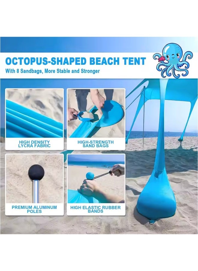 Outdoor.Market Pop-Up Beach Tent Canopy – UPF50+ Lycra Sun Shade, Windproof Outdoor Shelter with 4 Stability Poles, Sand Anchors & Carry Bag – Portable for Beach, Camping, Fishing, Backyard (Blue)  - Image 4