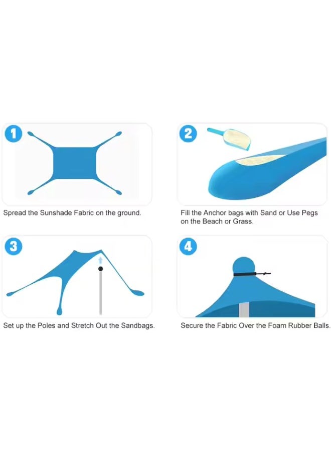 Outdoor.Market Pop-Up Beach Tent Canopy – UPF50+ Lycra Sun Shade, Windproof Outdoor Shelter with 4 Stability Poles, Sand Anchors & Carry Bag – Portable for Beach, Camping, Fishing, Backyard (Blue)  - Image 5