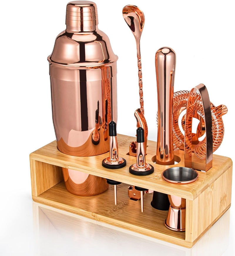 Semderm Cocktail Shaker Set, Mixology Bartender Kit 10-Piece Bar Tool Set with Stylish Bamboo Stand, Bar kit: Martini Shaker Mixing Spoon Muddler Jigger Corksrew for Barware Set | Rose - Image 1
