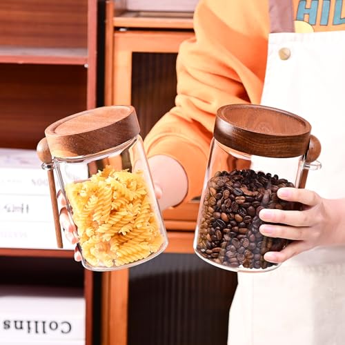 SAIOOL 30 oz (2-Pack) High Borosilicate Glass Food Storage Containers with Spoons, Airtight Screw-Tight Lid for Kitchen Pantry - Dry Food, Coffee,Tea,Snacks, Flour Canisters, High Transparency - Image 1