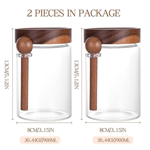 SAIOOL 30 oz (2-Pack) High Borosilicate Glass Food Storage Containers with Spoons, Airtight Screw-Tight Lid for Kitchen Pantry - Dry Food, Coffee,Tea,Snacks, Flour Canisters, High Transparency - Image 2
