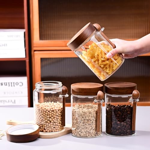 SAIOOL 30 oz (2-Pack) High Borosilicate Glass Food Storage Containers with Spoons, Airtight Screw-Tight Lid for Kitchen Pantry - Dry Food, Coffee,Tea,Snacks, Flour Canisters, High Transparency - Image 4
