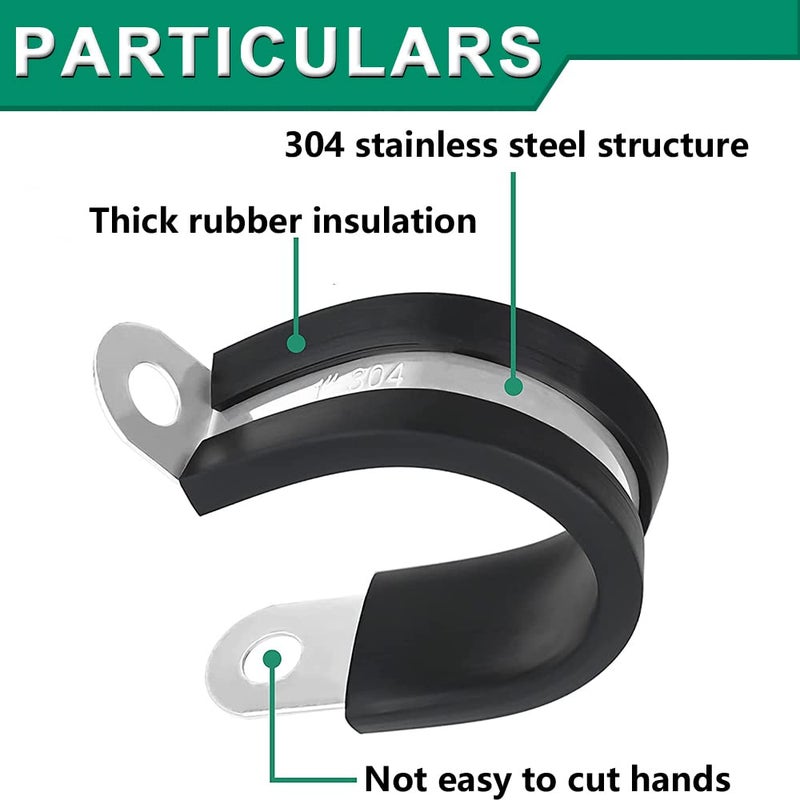 OURU 110PCS Cable Clamps Assortment Kit,10 Sizesâ€”1/4" 5/16" 3/8" 1/2" 5/8" 3/4" 1" 1-1/4" 1-1/2" 1-3/4" Stainless Steel Rubber Coated Cushioned Insulated Cable Clamp,Automotive Wire Pipe Clamps - Image 3
