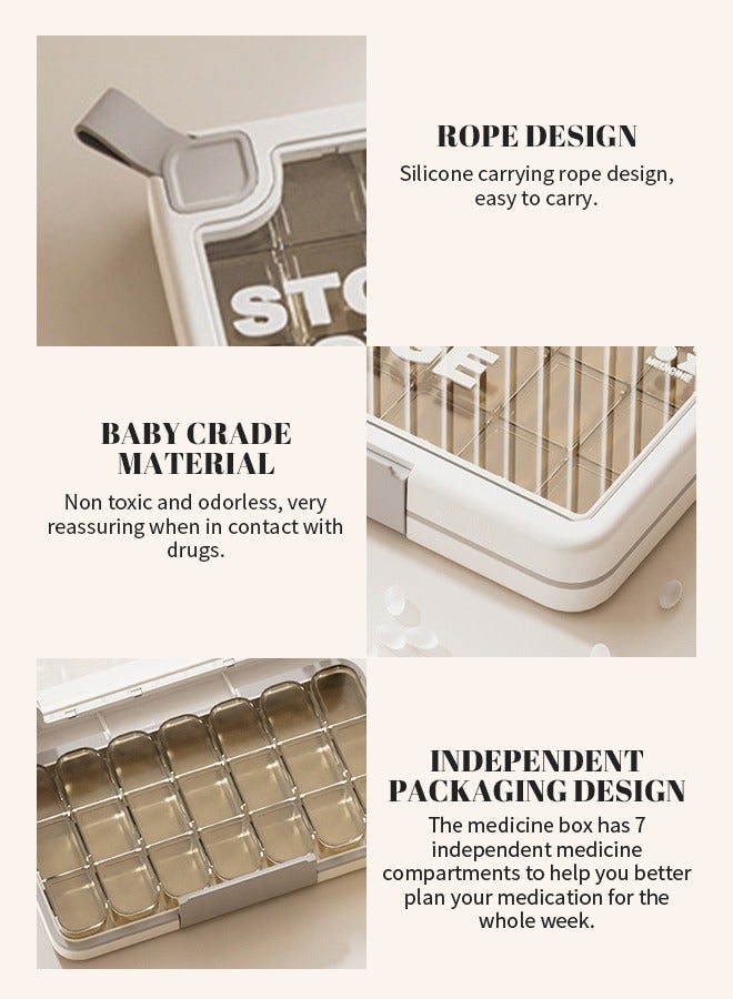منظم حبوب أسبوعي مع صندوق دواء صغير مستقل، منظم حبوب يومي محمول، حافظة تخزين حبوب خالية من مادة BPA، منظم فيتامينات، حافظة حبوب طبية أسبوعية مكونة من 7 فتحات - Image 3