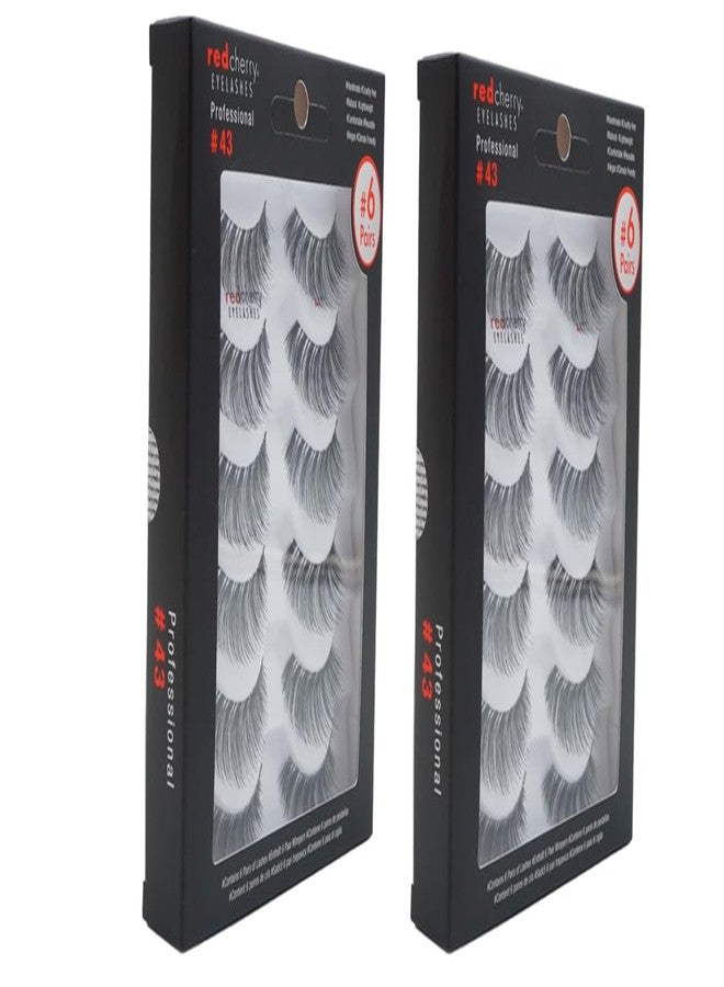 Red Cherry 100% Human Hair False Eye Lashes Fake Eye Lashes #43 Stevl 12 Pack - Image 1