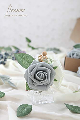 Floroom Artificial Flowers 50pcs Real Looking Silver Grey Foam Fake Roses with Stems for DIY Wedding Bouquets Bridal Shower Centerpieces Floral Arrangements Party Tables Home Decorations - Image 5