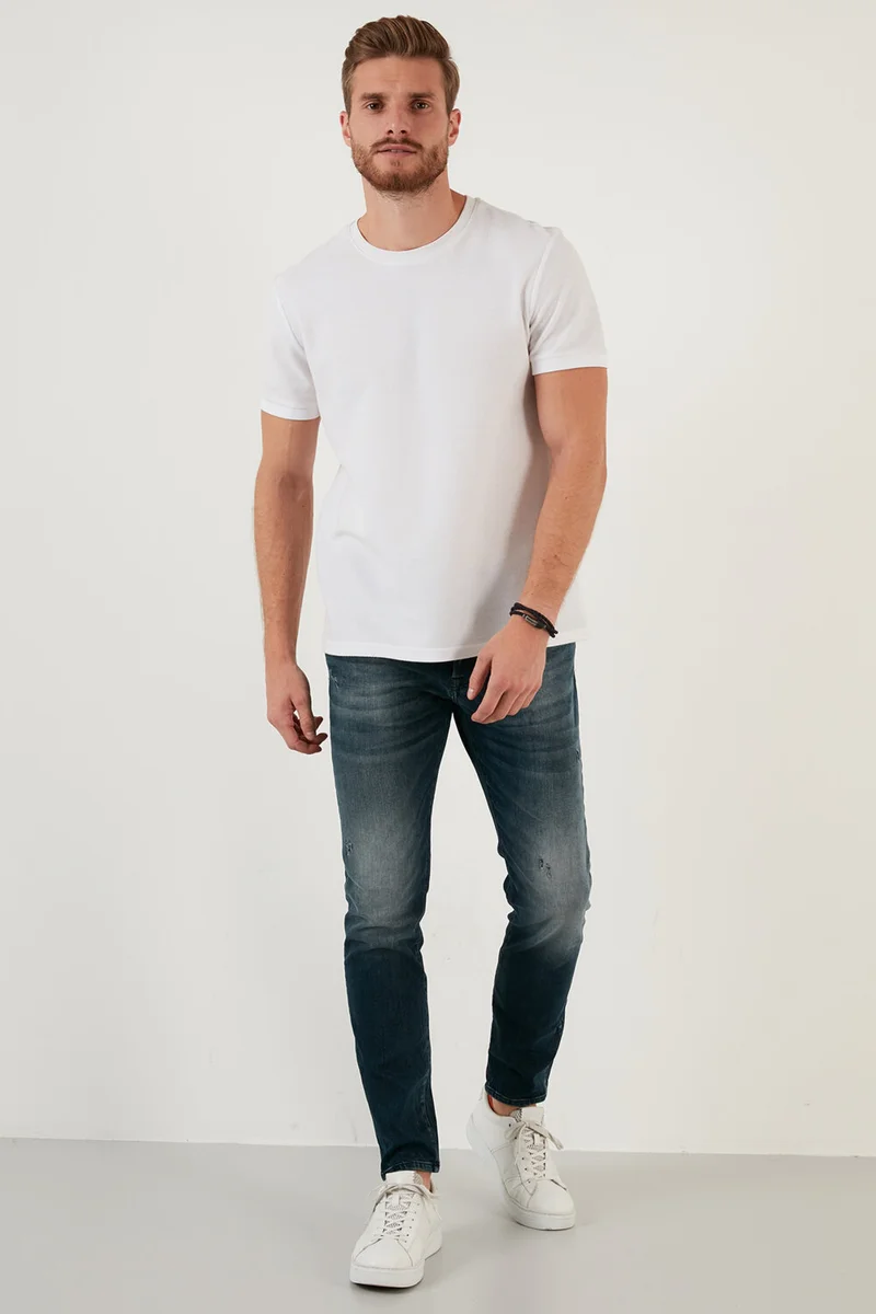 اكسي Cotton Ripped Detailed Normal Waist Slim Fit Jeans Men's Denim Trousers 629DSK004