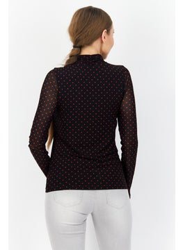 Zero Women High Neck Long Sleeve All Over Print Blouse Top, Black  - Image 2
