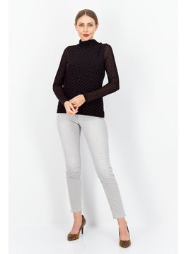 Zero Women High Neck Long Sleeve All Over Print Blouse Top, Black  - Image 4