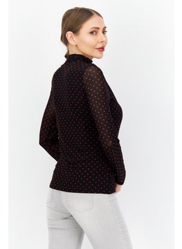 Zero Women High Neck Long Sleeve All Over Print Blouse Top, Black  - Image 3