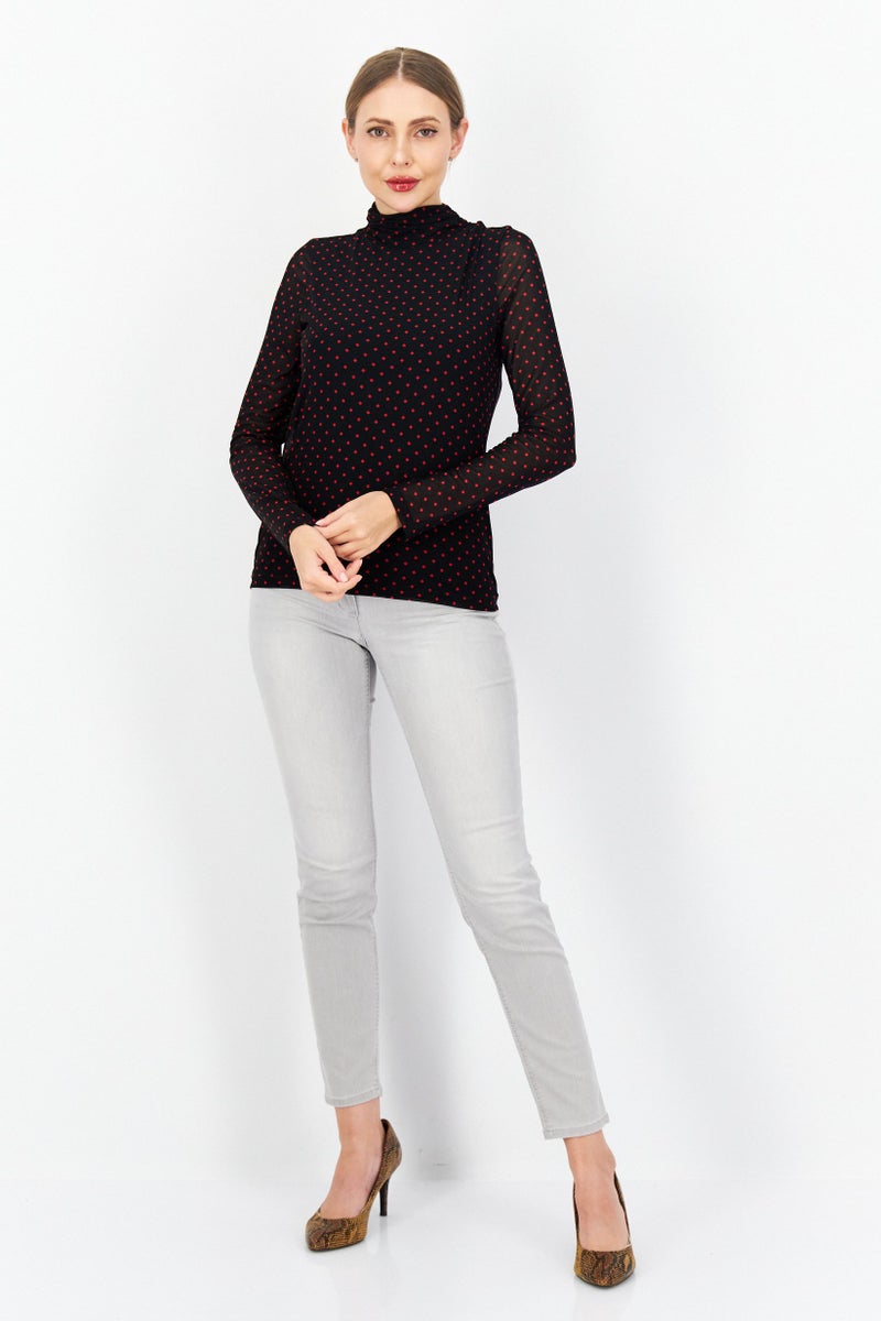 Zero Women High Neck Long Sleeve All Over Print Blouse Top, Black - Image 4