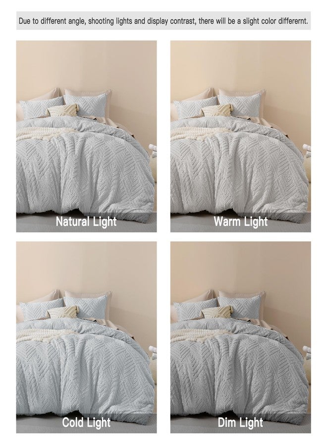 Litanika Light Grey Full Comforter Set, 3 Pieces Tufted Boho Farmhouse Bedding Comforter Sets, Lightweight Fluffy Comforter Bed Set for All Season (79x90In Comforter and 2 Pillowcases) - Image 5