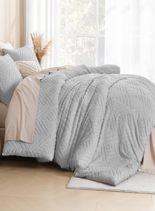 Litanika Light Grey Full Comforter Set, 3 Pieces Tufted Boho Farmhouse Bedding Comforter Sets, Lightweight Fluffy Comforter Bed Set for All Season (79x90In Comforter and 2 Pillowcases) - Image 3