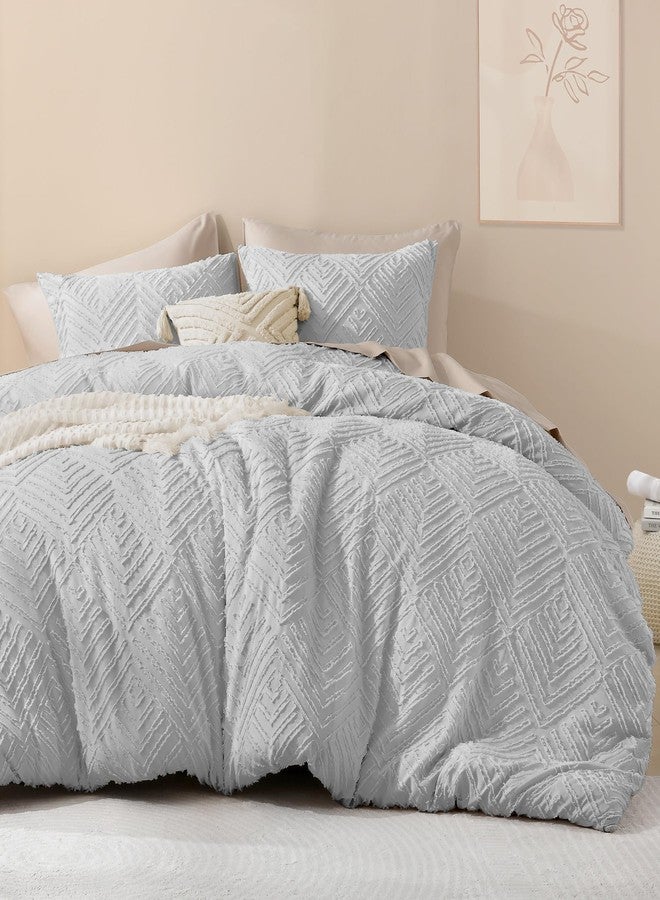 Litanika Light Grey Full Comforter Set, 3 Pieces Tufted Boho Farmhouse Bedding Comforter Sets, Lightweight Fluffy Comforter Bed Set for All Season (79x90In Comforter and 2 Pillowcases) - Image 2