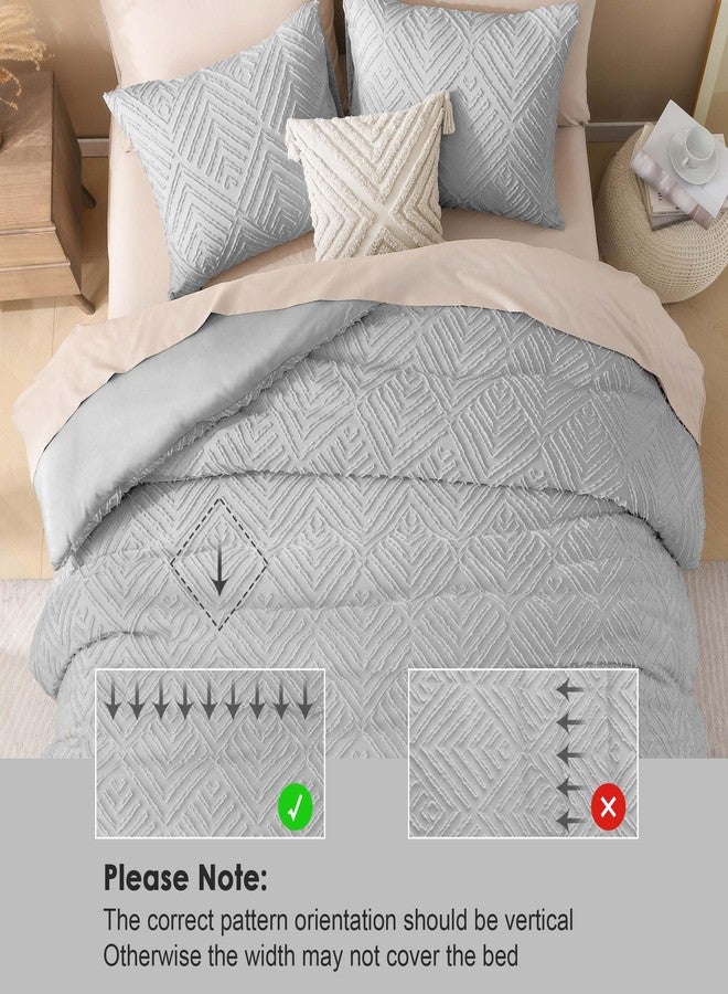 Litanika Light Grey Full Comforter Set, 3 Pieces Tufted Boho Farmhouse Bedding Comforter Sets, Lightweight Fluffy Comforter Bed Set for All Season (79x90In Comforter and 2 Pillowcases) - Image 4