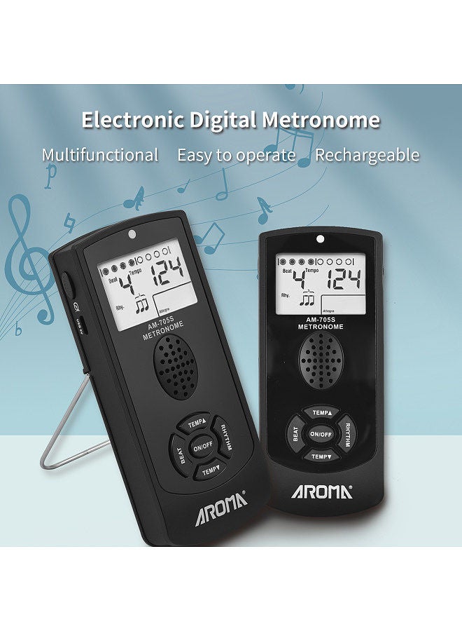 Aroma Electronic Digital Metronome with 2.2-inch LCD Universal Electronic Metronome with Volume Tempo Beat Speed Control Human Voice On/Off Built-in Rechargeable Battery for Guitar Piano Violin Drum  - Image 4