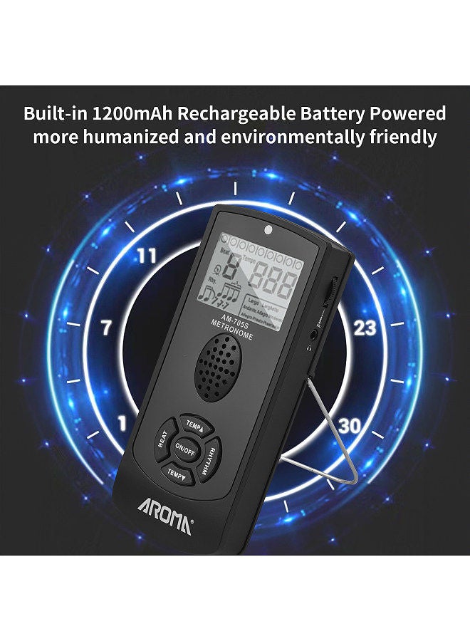 Aroma Electronic Digital Metronome with 2.2-inch LCD Universal Electronic Metronome with Volume Tempo Beat Speed Control Human Voice On/Off Built-in Rechargeable Battery for Guitar Piano Violin Drum  - Image 5