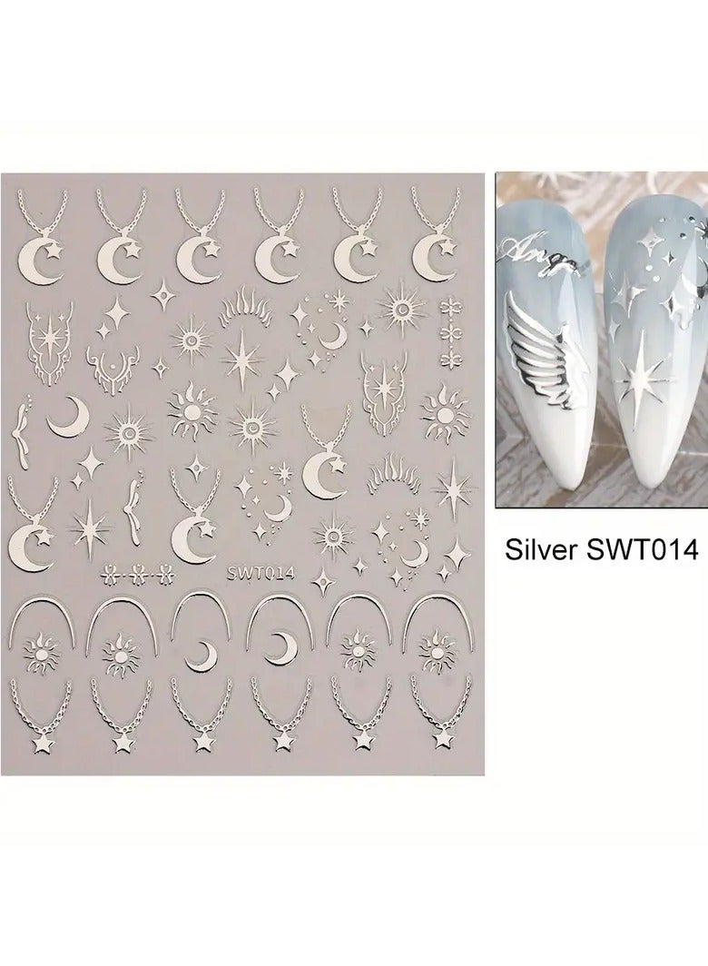 Goolsky 2 Pcs 3D Metal Laser Starburst Nail Stickers - Y2K Nail Art Tips for Manicure and French Nail Art Decoration - Image 1