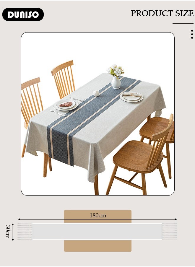 DUNISO Table Runner, Blue Table Runner Woven with Golden Threads, 30x180 CM Heat Resistant Table Runner Wipeable Waterproof Dining Table Runner for Kitchen, Coffee Table, Home Decor  - Image 4