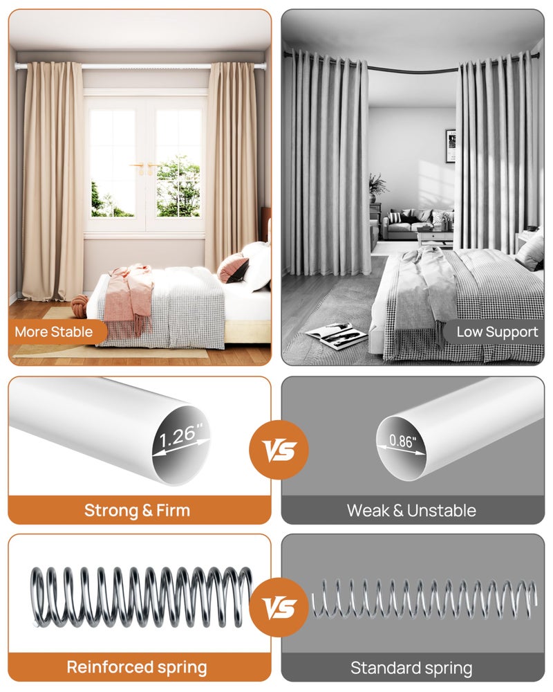 ALLZONE Tension Curtain Rods for Windows 66 to 120 Inch, White Curtain Rods No Drilling, Heavy Duty Extra Long Tension Rod for curtains, Outdoor Curtains Rod for Patio, Bedroom - Image 3