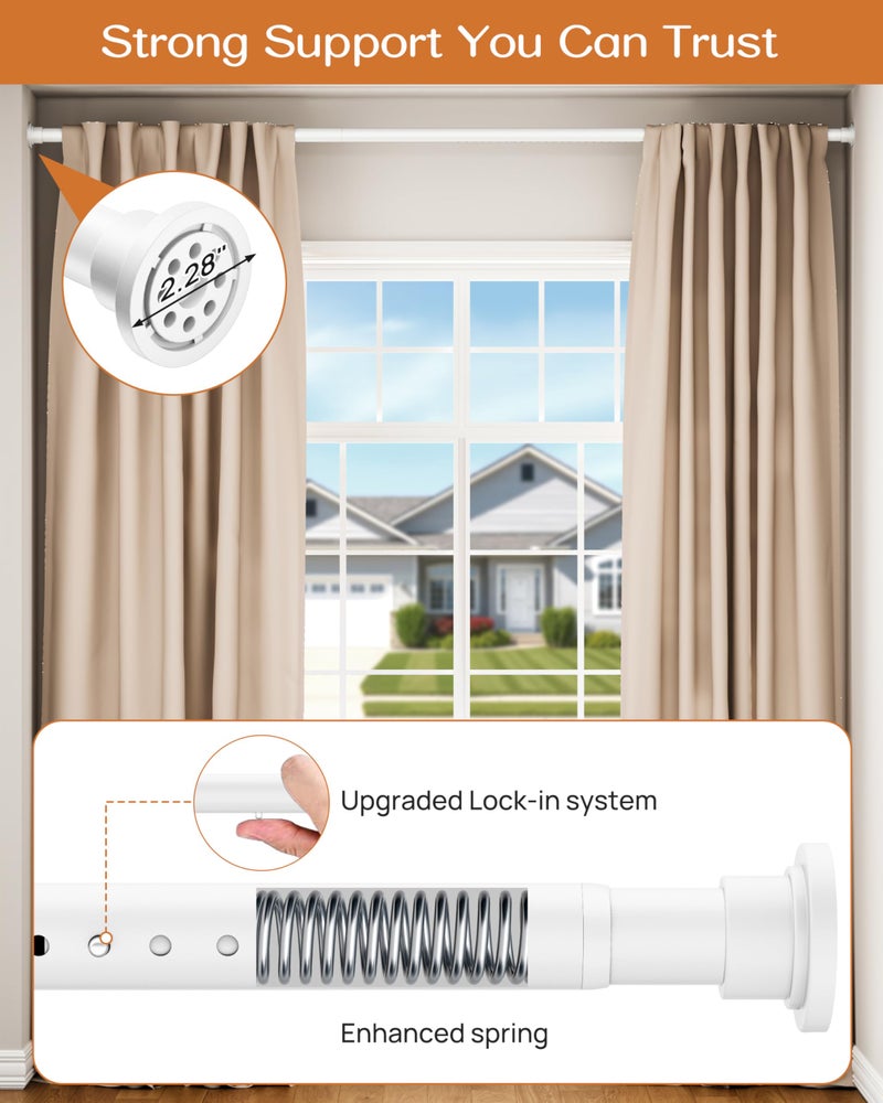 ALLZONE Tension Curtain Rods for Windows 66 to 120 Inch, White Curtain Rods No Drilling, Heavy Duty Extra Long Tension Rod for curtains, Outdoor Curtains Rod for Patio, Bedroom - Image 2