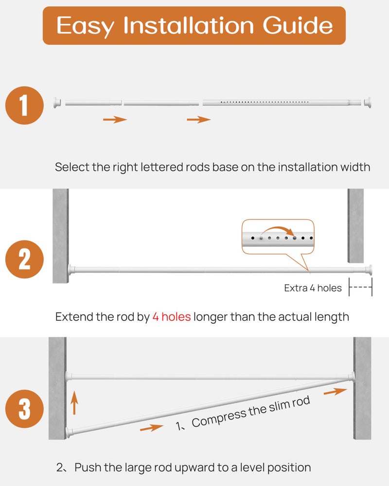 ALLZONE Tension Curtain Rods for Windows 66 to 120 Inch, White Curtain Rods No Drilling, Heavy Duty Extra Long Tension Rod for curtains, Outdoor Curtains Rod for Patio, Bedroom - Image 5
