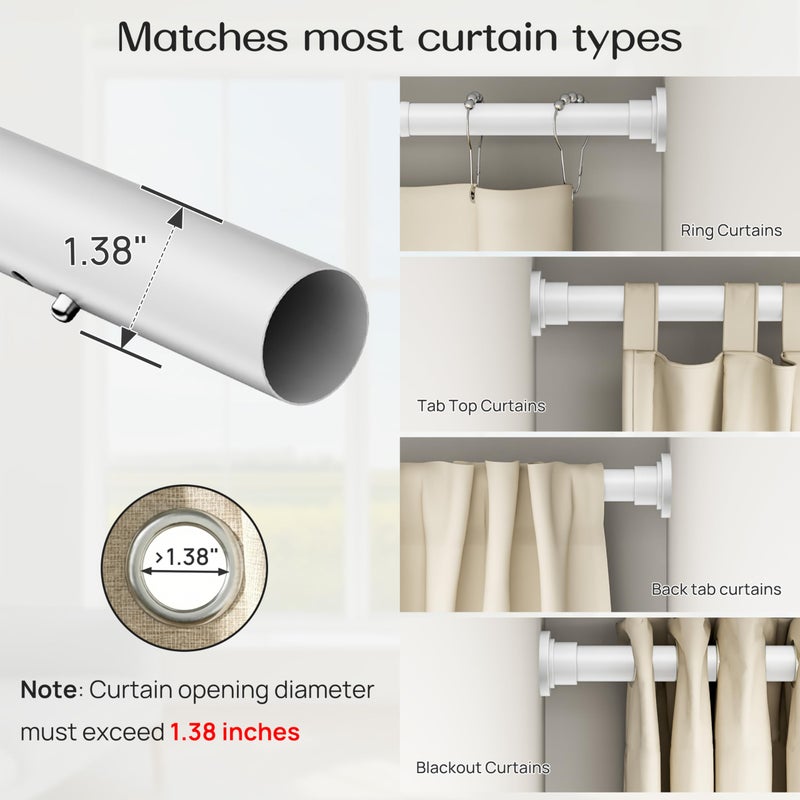 ALLZONE Tension Curtain Rods for Windows 66 to 120 Inch, White Curtain Rods No Drilling, Heavy Duty Extra Long Tension Rod for curtains, Outdoor Curtains Rod for Patio, Bedroom - Image 4