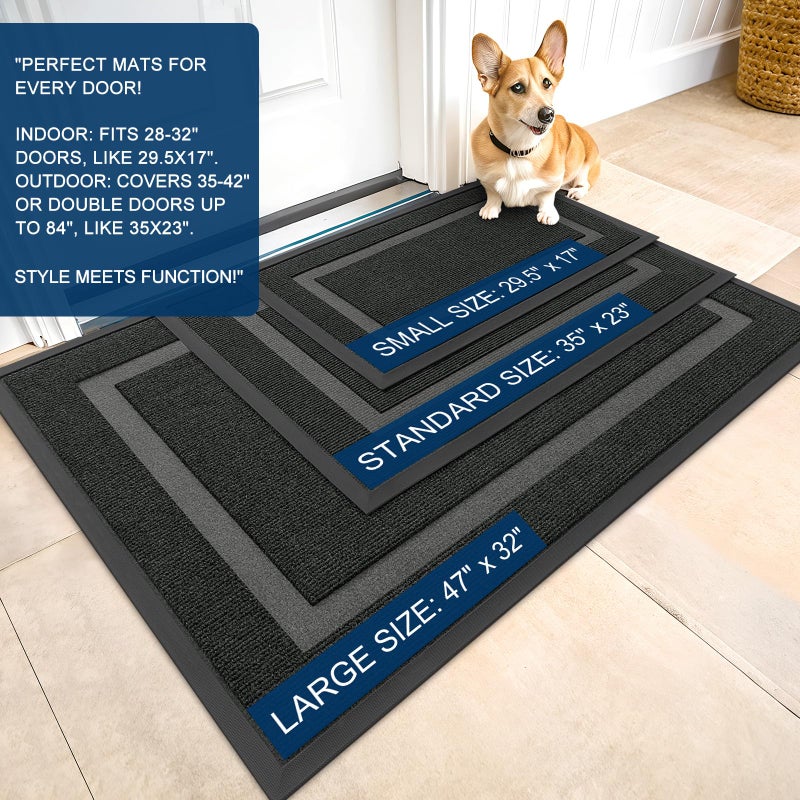 OLANLY Front Door Mat Indoor Outdoor Entrance, Waterproof All-Season, All-Weather Doormat, Sturdy Natural Rubber, Fade Resistant, Low Profile, Easy Clean Patio Porch Entryway Mat, 36x24, Black - Image 3