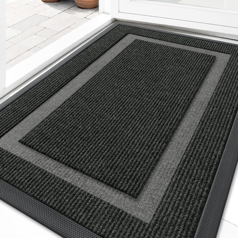 OLANLY Front Door Mat Indoor Outdoor Entrance, Waterproof All-Season, All-Weather Doormat, Sturdy Natural Rubber, Fade Resistant, Low Profile, Easy Clean Patio Porch Entryway Mat, 36x24, Black - Image 1