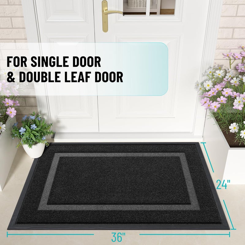 OLANLY Front Door Mat Indoor Outdoor Entrance, Waterproof All-Season, All-Weather Doormat, Sturdy Natural Rubber, Fade Resistant, Low Profile, Easy Clean Patio Porch Entryway Mat, 36x24, Black - Image 2