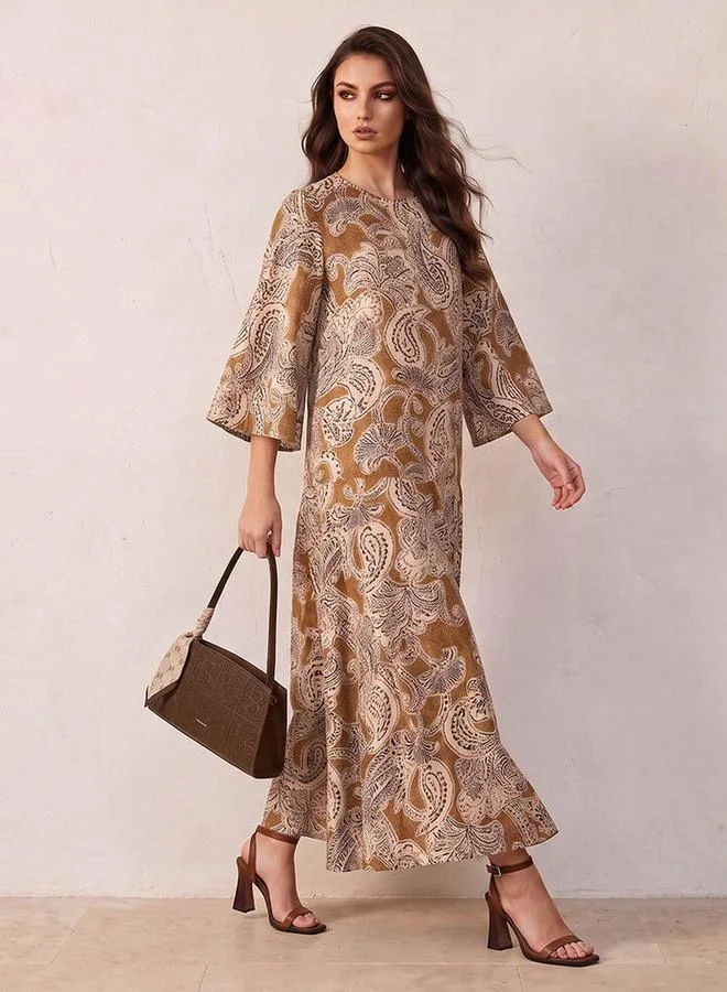 Smart Paisley Print Trapeze Maxi Dress