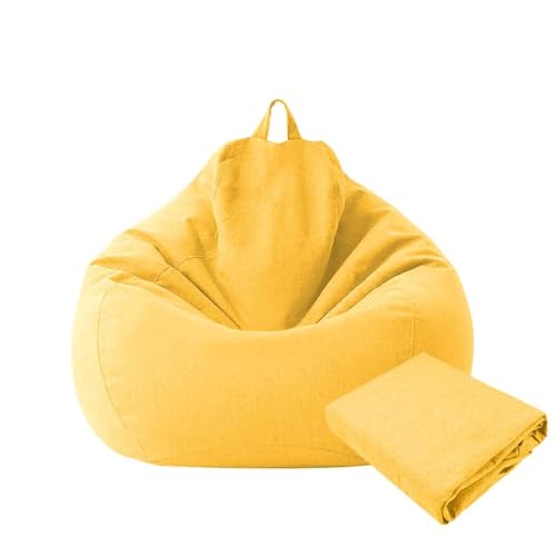 Large Small Lazy Sofas Cover Chairs Without Filler Linen Cloth Lounger Seat Bean Bag Pouf Puff Couch Tatami Living Room Beanbags Yellow 70x80cm