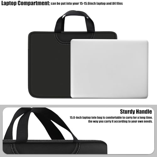 Naukay Laptop Sleeve Bag 15.6 Inch, Durable Traveling Briefcase Handle Bag & with Extra Pockets, Computer Protective Case Compatible for 15 15.6 inch HP, Dell, Acer, Asus, Black - Image 3