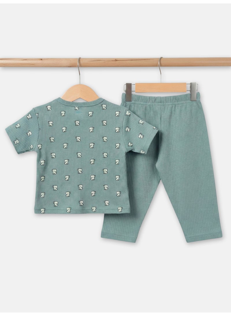 Babies Basic Ribbed Cotton Printed Short Sleeves T-shirt and Pyjama Set - Image 5
