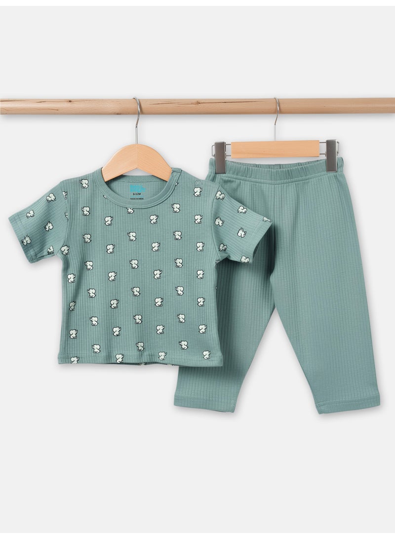 Babies Basic Ribbed Cotton Printed Short Sleeves T-shirt and Pyjama Set - Image 4