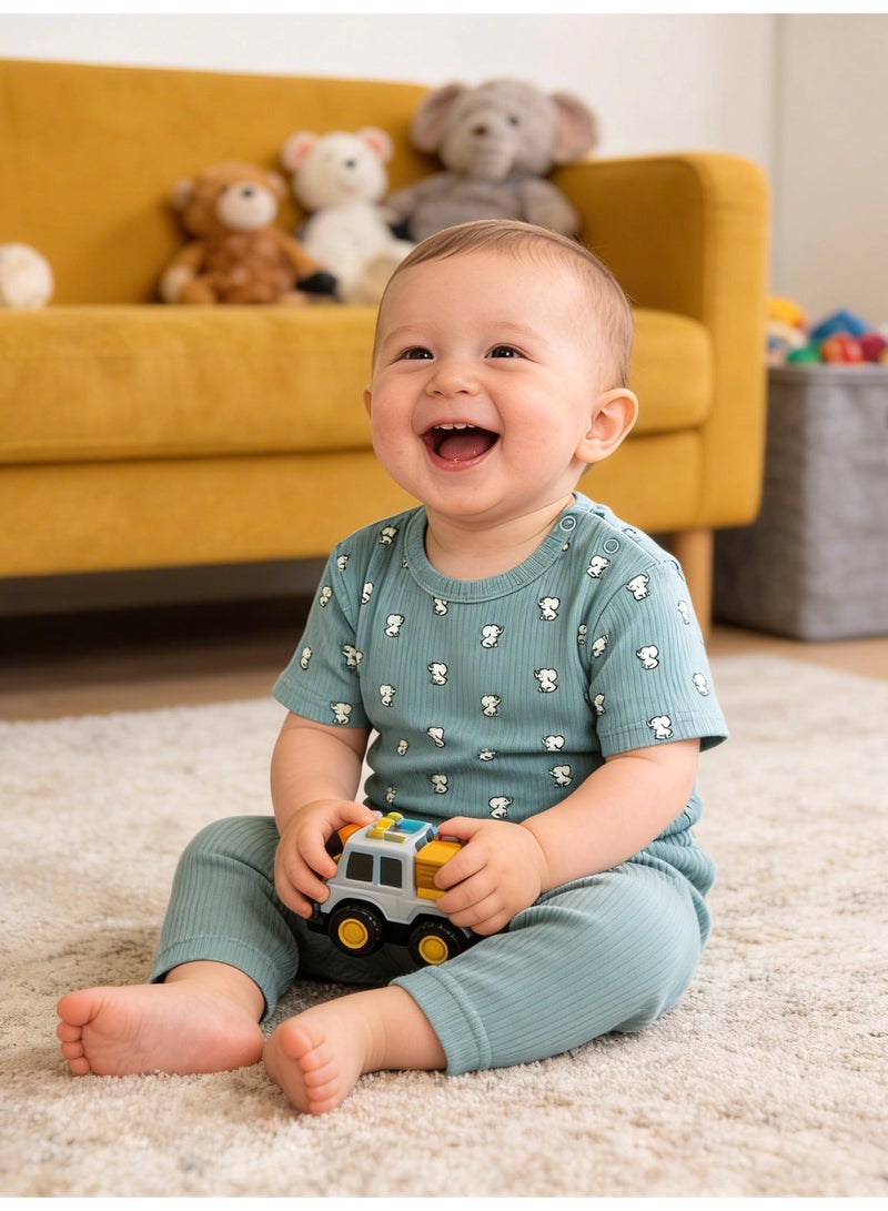 Babies Basic Ribbed Cotton Printed Short Sleeves T-shirt and Pyjama Set - Image 3