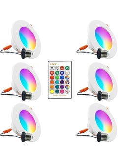 General 6 Pack LED Recessed Lighting 4 Inch 10W LED Downlight RGB + Warm White LED Recessed Ceiling Light 800 lumens can be dimmed with IR remote control, 16 color options 4 modes  - Image 1