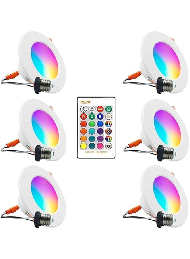 general 6 Pack LED Recessed Lighting 4 Inch 10W LED Downlight RGB + Warm White LED Recessed Ceiling Light 800 lumens can be dimmed with IR remote control, 16 color options 4 modes - Image 1